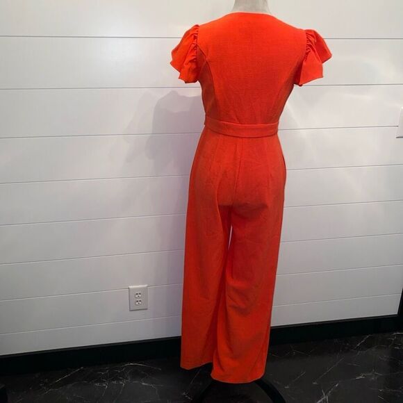 Taylor Women's Zip-Front Belted Wide-Leg Orange Jumpsuit Size 2 - Picture 6 of 11